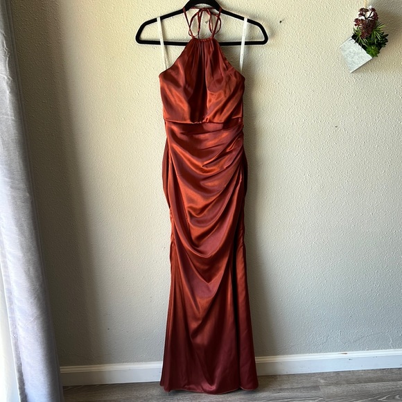 Galina Signature | Dresses | Galina Size 4 Cinnamon Tie Neck Charmeuse  Halter Bridesmaid Dress | Poshmark
